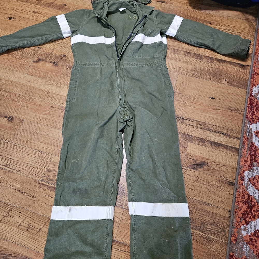 Men's Green Military Coverall with White Stripes. Canadian Airforce Mechanic